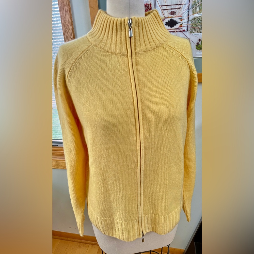 Butter Yellow 100% Cashmere Full-Zip Sweater Cardigan • L